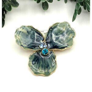 Vintage style Orchid Flower Brooch With Rhinestone Accents & Gold-Tone Backing